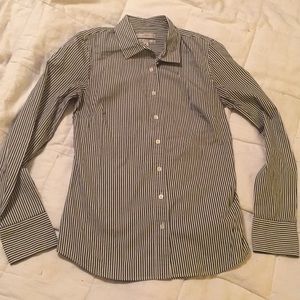 J. Crew Blue White Stripe Oxford Cotton blend Shirt Stretch Perfect